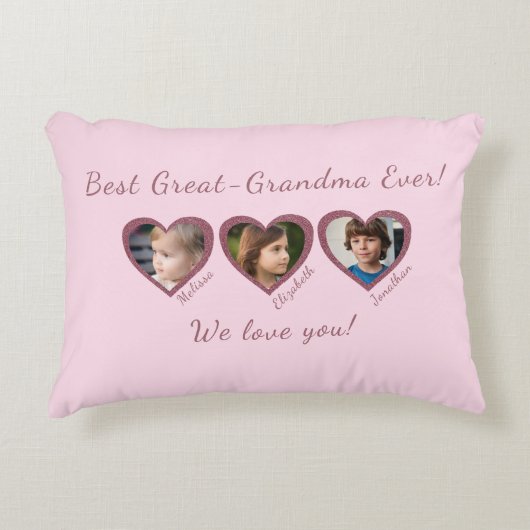 Best Great Grandma Custom Three Photo Template  アクセントクッション (正面)