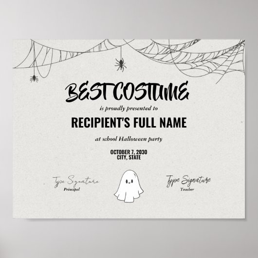 Best Halloween Costume Certificate award ポスター (正面)