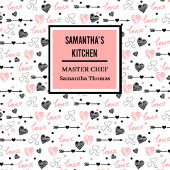 Best Love Gift Apron Pink Black Hearts Love Letter エプロン