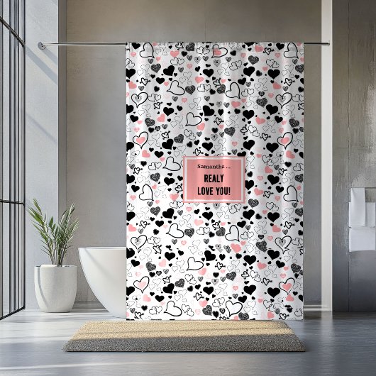 Best Love Gift Shower Curtain Wedding Heart Sketch シャワーカーテン
