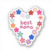 Best Mama Colorful Floral Heart Illustration シール (正面)
