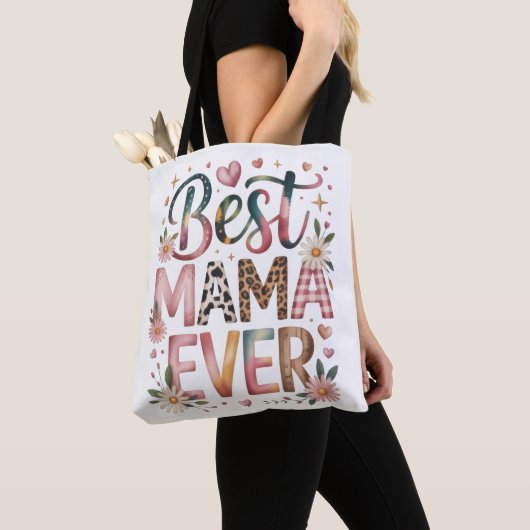 Best Mama Ever Boho Floral Tote Bag トートバッグ (クローズアップ)