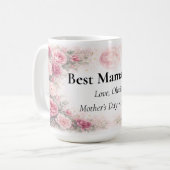 Best Mama Ever Personalized Floral Rose Mug コーヒーマグカップ (正面左)