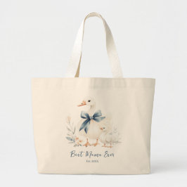 Best Mama Goose & Baby Duck Custom Name ラージトートバッグ
