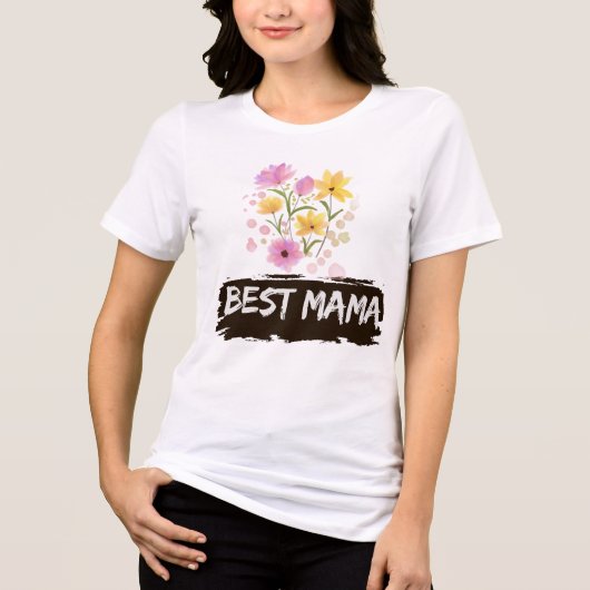 Best Mama Watercolour Flowers t shirt トライブレンドTシャツ (正面)