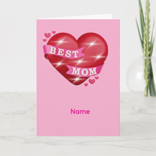 Best Mom 3D Glossy Red Heart Mother's Day Gif カード (正面)
