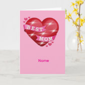Best Mom 3D Glossy Red Heart Mother's Day Gif カード (黄色い花)
