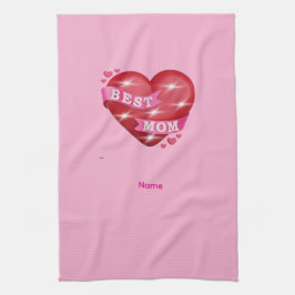 Best Mom 3D Glossy Red Heart Mother's Day Gif キッチンタオル