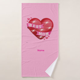 Best Mom 3D Glossy Red Heart Mother's Day Gif バスタオル