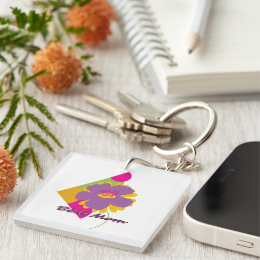 Best Mom Colourful Trendy Design キーホルダー (正面右)