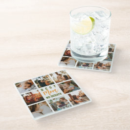 Best Mom Cute Trendy Collage Desk Family Coaster ガラスコースター
