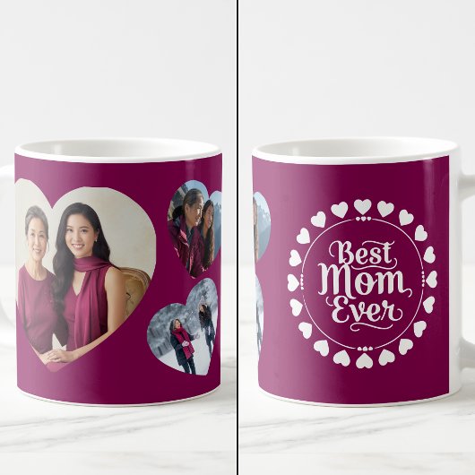 Best Mom Ever 3 Heart Photo Collage Keepsake コーヒーマグカップ