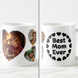 Best Mom Ever 3 Heart Photo Keepsake Black White コーヒーマグカップ