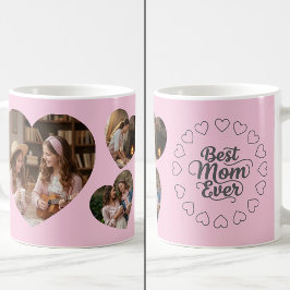 Best Mom Ever 3 Heart Photo Keepsake Pink コーヒーマグカップ