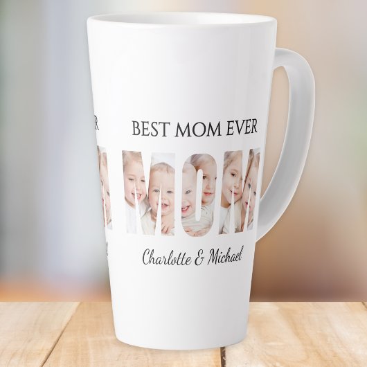Best Mom Ever 3 Photos Cutout Letters カフェラテマグ
