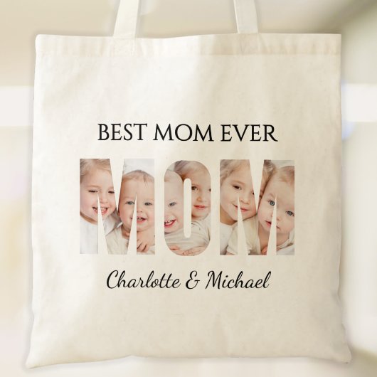 Best Mom Ever 3 Photos Cutout Letters トートバッグ
