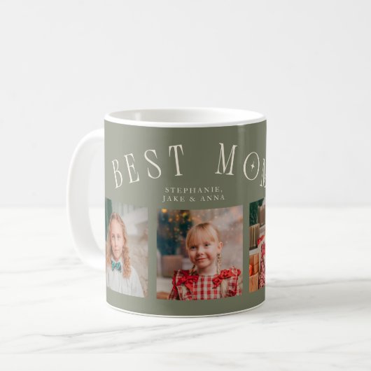 Best Mom Ever 4-Photo Sage Green Mothers Day  コーヒーマグカップ (正面左)
