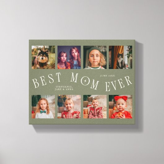 Best Mom Ever 8 Photo Grid Mothers Day Sage Green キャンバスプリント (正面)