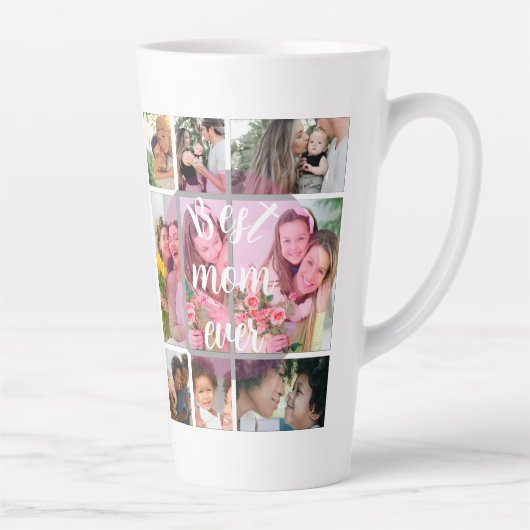 Best Mom Ever 9 Photo Collage Personalized Mothers カフェラテマグ (右)