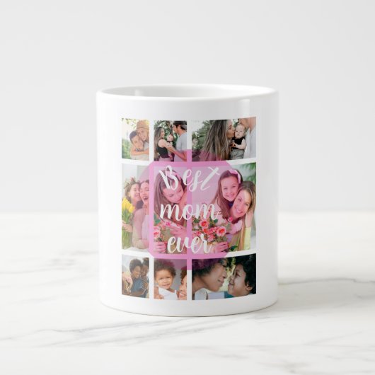 Best Mom Ever 9 Photo Collage Personalized Mothers ジャンボコーヒーマグカップ (正面)