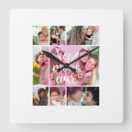 Best Mom Ever 9 Photo Collage Personalized Mothers スクエア壁時計