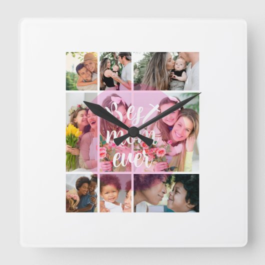 Best Mom Ever 9 Photo Collage Personalized Mothers スクエア壁時計 (正面)