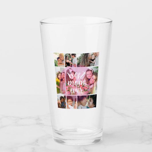 Best Mom Ever 9 Photo Collage Personalized Mothers タンブラーグラス (正面)