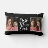 Best Mom Ever Black White Script 2 Photo Keepsake ランバークッション (裏面)