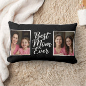 Best Mom Ever Black White Script 2 Photo Keepsake ランバークッション (ブランケット)