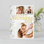 Best Mom Ever Blue Wild Floral Photo Mothers Day  箔招待状 (立ち正面)