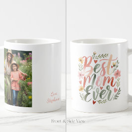 Best Mom Ever Boho Custom Photo and Name コーヒーマグカップ