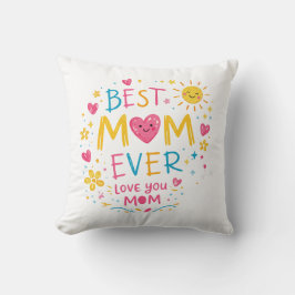Best Mom Ever Colorful Typography Throw Pillow – L クッション