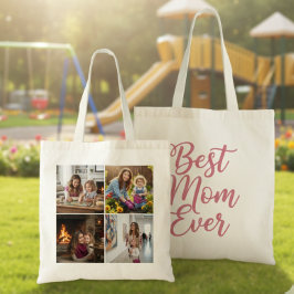 Best Mom Ever Custom 4 Photo Collage Pink Tote Bag トートバッグ