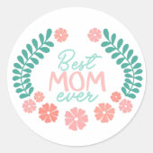 Best mom ever cute floral design ラウンドシール (正面)