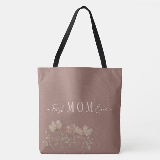 Best Mom Ever,Cute, Minimalist,Flowers Pattern, トートバッグ (正面)