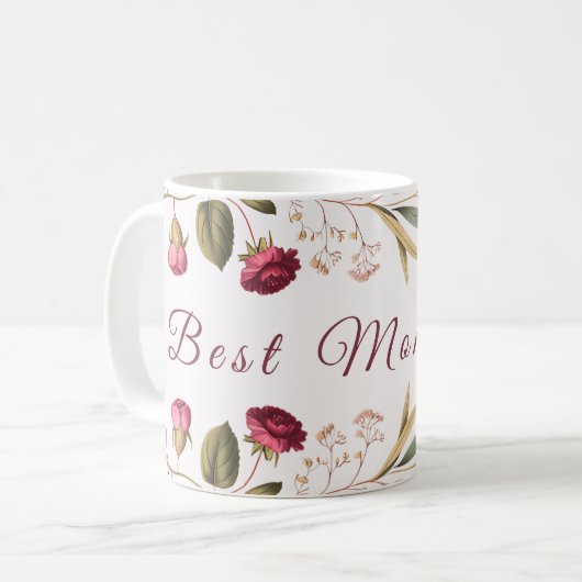 Best Mom Ever Floral Coffee Mug コーヒーマグカップ (正面左)