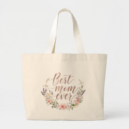 Best Mom Ever – Floral Script Canvas Tote Bag ラージトートバッグ
