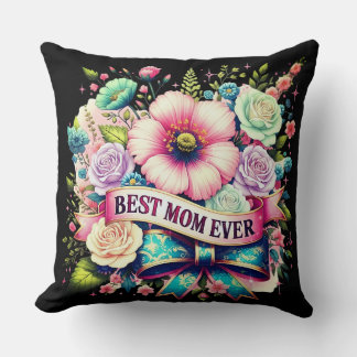 Best Mom Ever Floral Throw Pillow – Vintage Rose  クッション