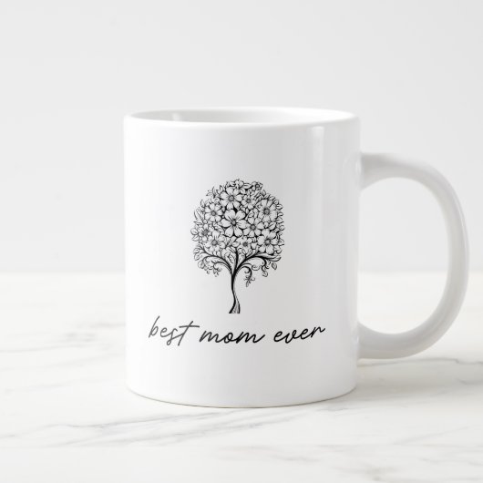 Best Mom Ever Floral Tree Illustration ジャンボコーヒーマグカップ (右)