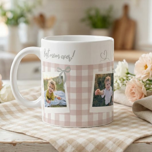 Best Mom Ever Gingham Photo Collage コーヒーマグカップ