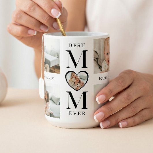 Best Mom Ever Heart Personalized 5 Photo Collage コーヒーマグカップ