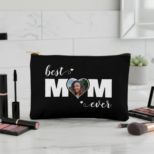 Best Mom Ever Heart Photo Mother's Day Black アクセサリーポーチ