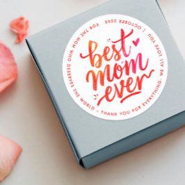 Best Mom Ever Modern Red And White Brush Script ラウンドシール