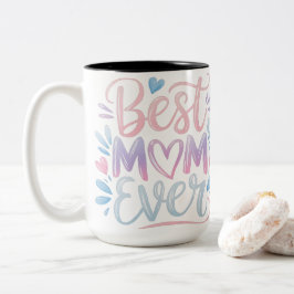 Best Mom Ever Modern Script Pastel Gradient Heart ツートーンマグカップ