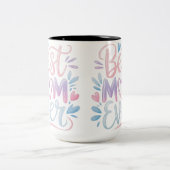 Best Mom Ever Modern Script Pastel Gradient Heart ツートーンマグカップ (中央)