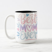 Best Mom Ever Modern Script Pastel Gradient Heart ツートーンマグカップ (左)