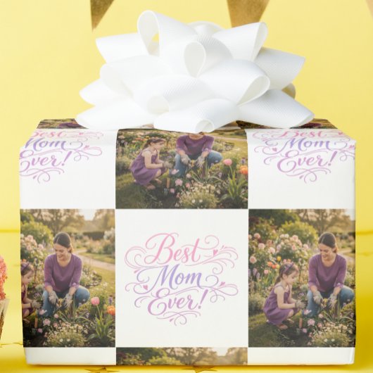 Best Mom Ever Pastel Hearts Custom Photo ラッピングペーパー