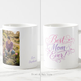 Best Mom Ever Pastel Hearts Custom Photo and Name コーヒーマグカップ