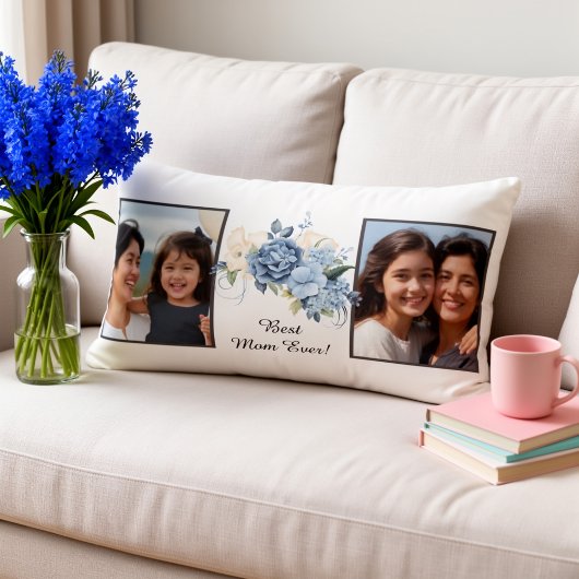 Best Mom Ever Personalized 2 Photo Floral ランバークッション