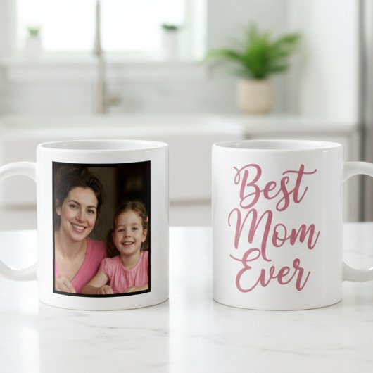 Best Mom Ever Pink Script 1 Photo Keepsake コーヒーマグカップ